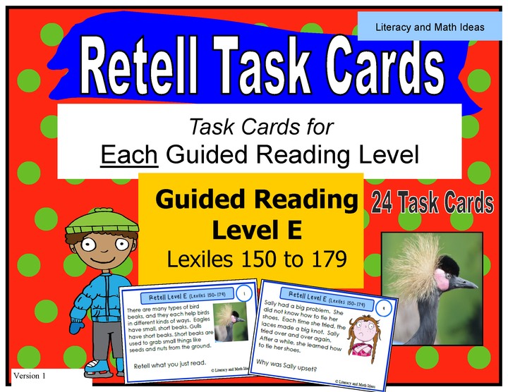 Retell Task Cards: Guided Reading Level E (Lexiles 150-179)
