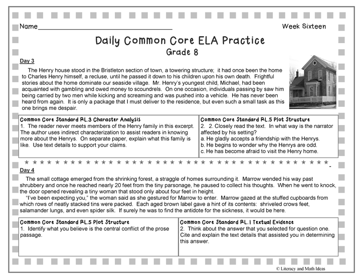 Grade 8 Daily Common Core Reading Practice Week 16-20
