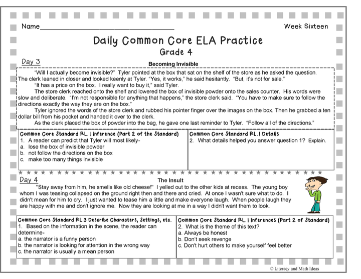 Grade 4 Daily Common Core Reading Practice Weeks 16-20