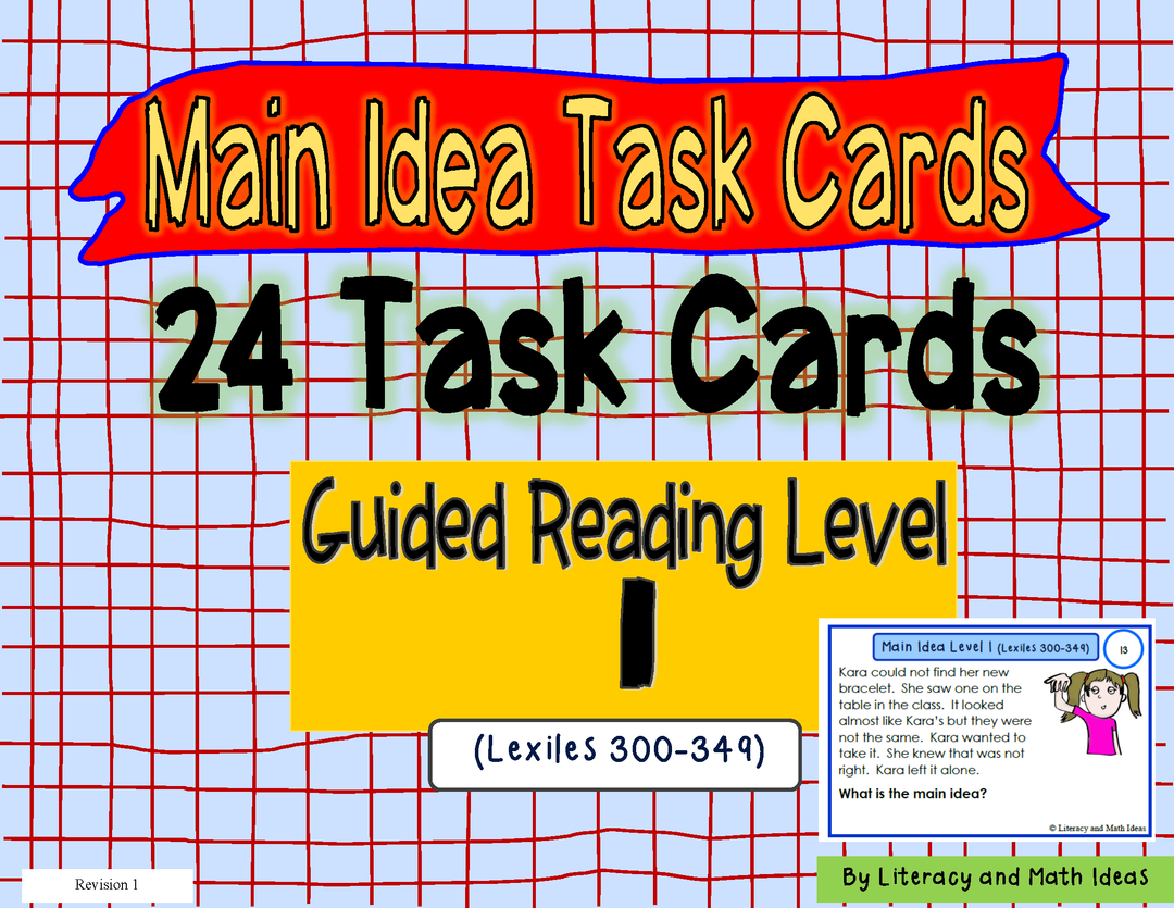 Main Idea Task Cards Guided Reading Level I (Lexiles 300-349)