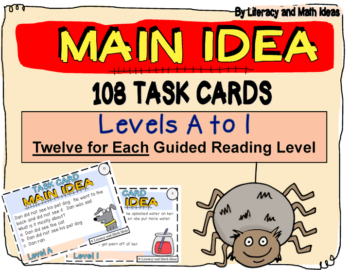 Main Idea Task Cards & Printable Reading (Levels A-I)