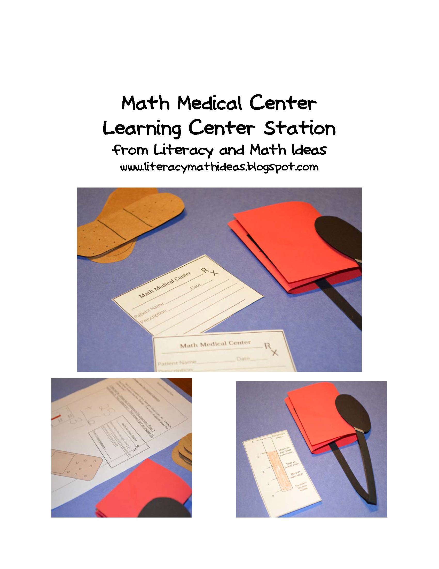 Free Math Medical Center Learning Station – Literacy and Math Ideas