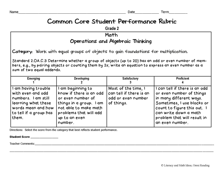 Common Core Math Rubrics: Grade 2