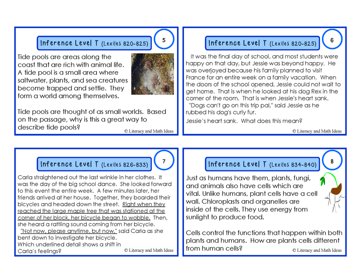 Inference Task Cards Lexile/Guided Reading Levels 775-886 (Levels S,T,U)