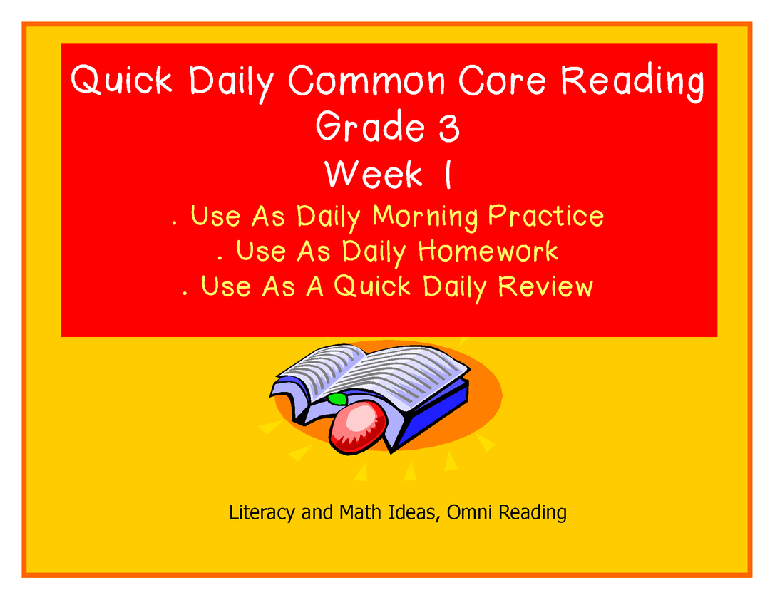 Grade 3 Daily Common Core Reading Practice Week 1 {LMI}