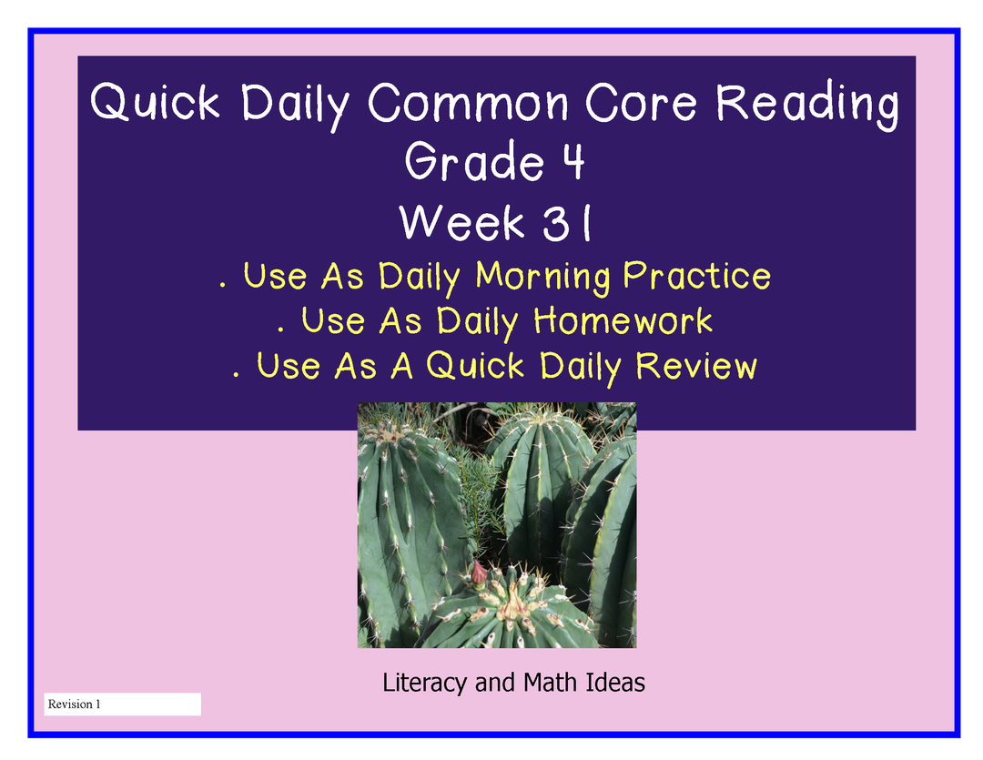 Grade 4 Daily Common Core Reading Practice Week 31
