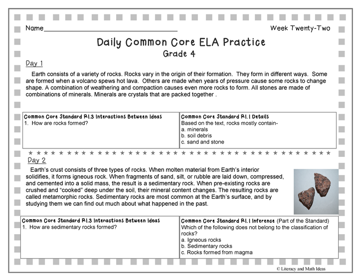 Grade 4 Daily Common Core Reading Practice Weeks 21-25