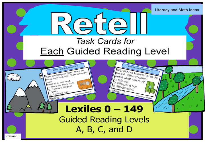 Self-Grading Retell Task Cards + Print~Retell Video Game ~Guided Reading A,B,C,D