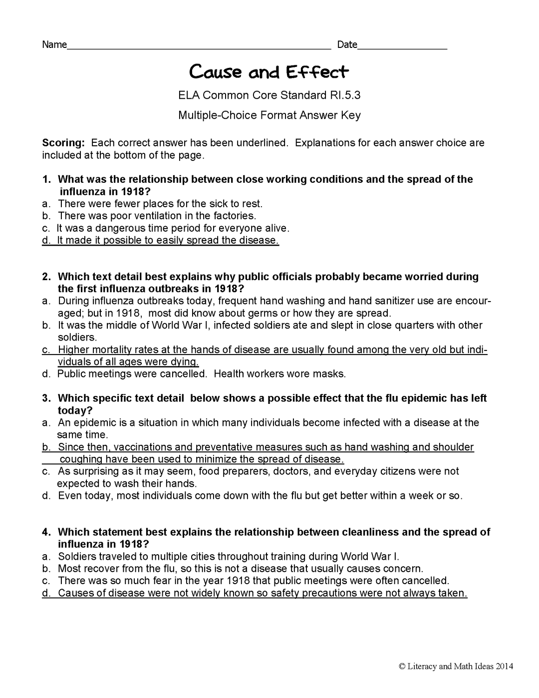 Grade 5 Common Core Assessments: Cause and Effect RI.5.3
