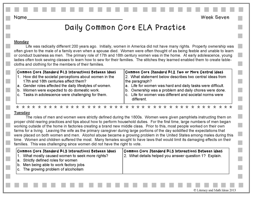 High School Daily Common Core Reading Practice Weeks 6-10