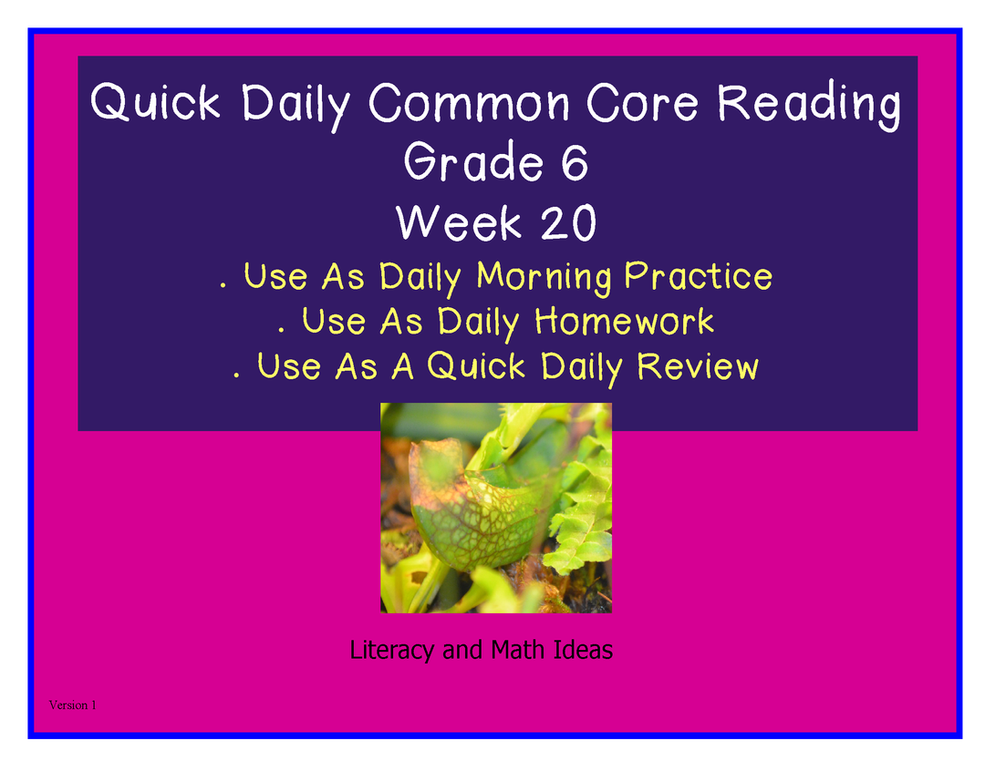 Grade 6 Daily Common Core Reading Practice Week 20